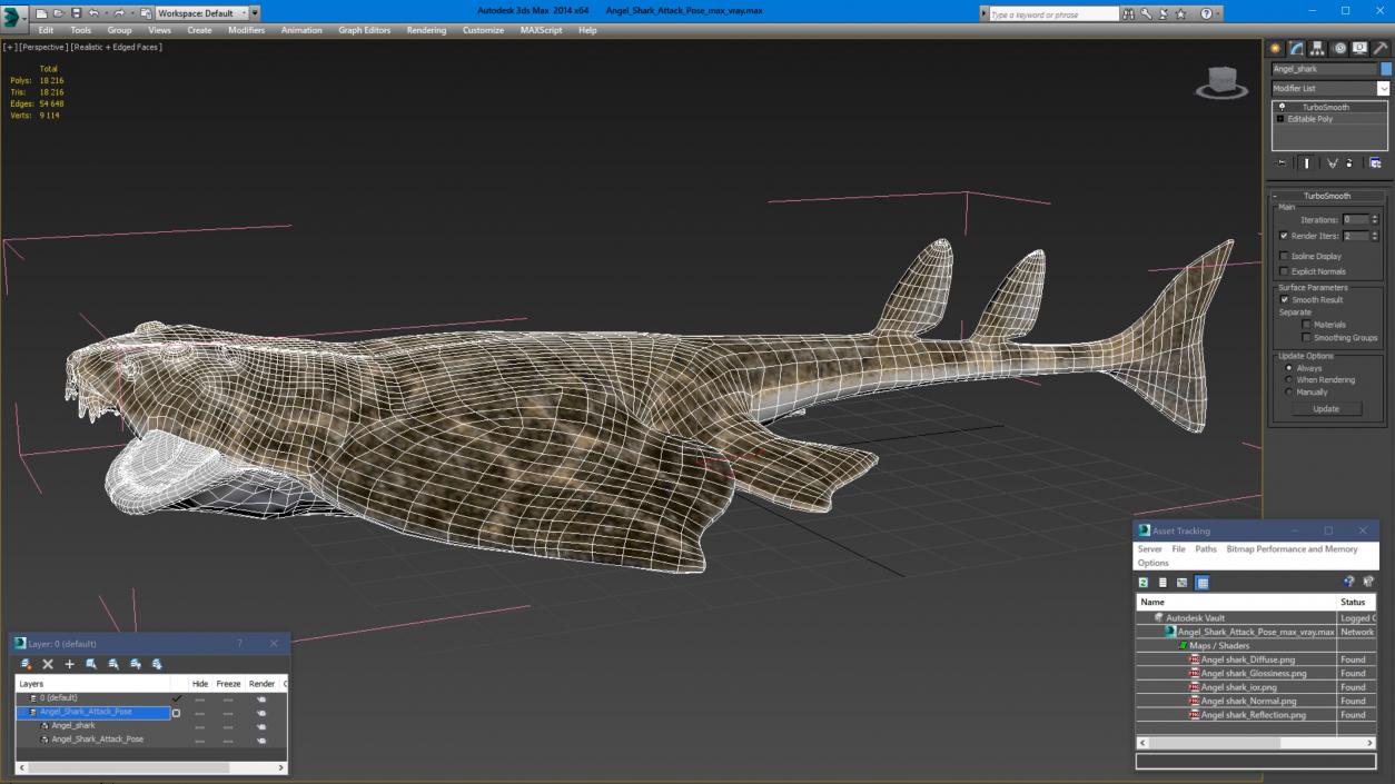 3D Angel Shark Attack Pose model