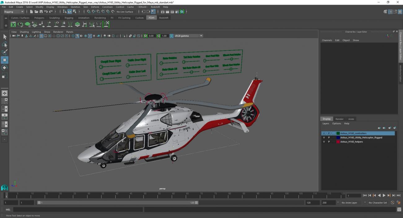 3D Airbus H160 Utility Helicopter Rigged for Maya