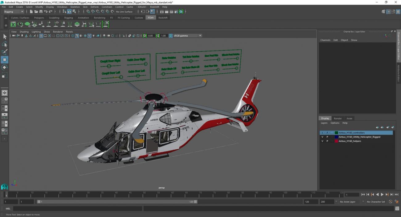 3D Airbus H160 Utility Helicopter Rigged for Maya