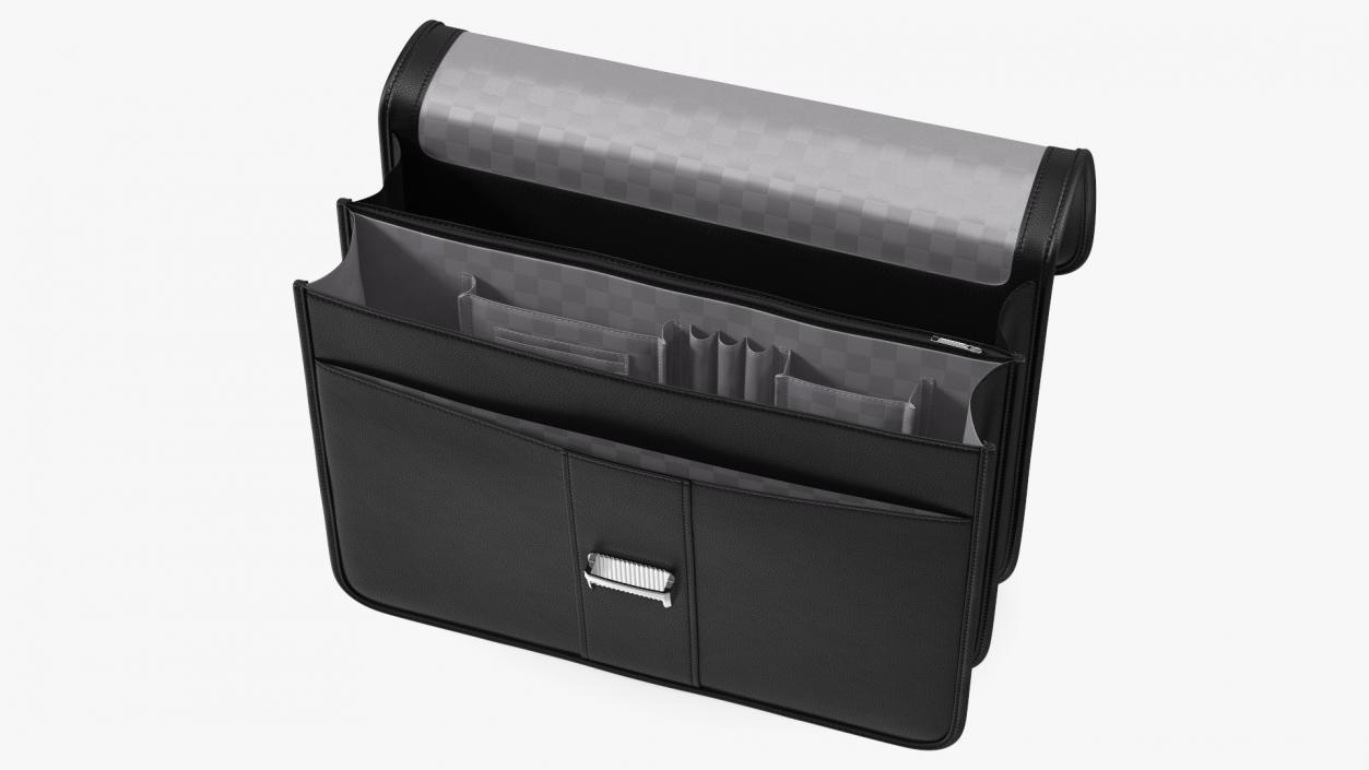 Opened Leather Flapover Briefcase Black 3D model