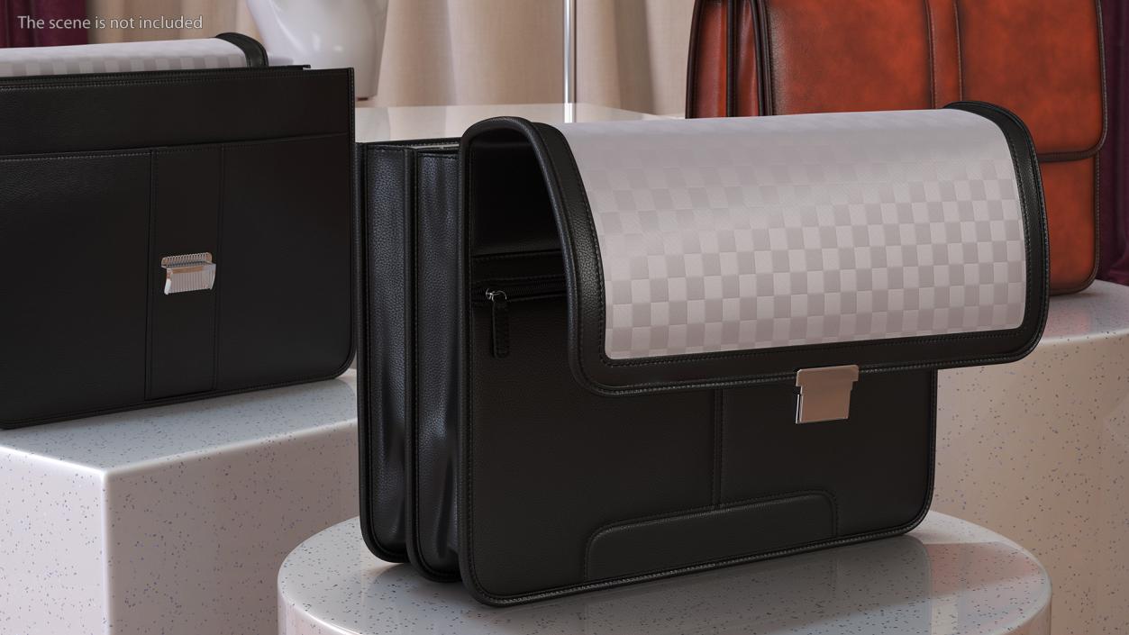 Opened Leather Flapover Briefcase Black 3D model