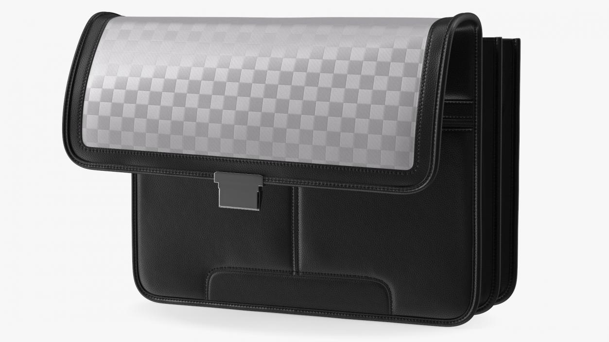 Opened Leather Flapover Briefcase Black 3D model