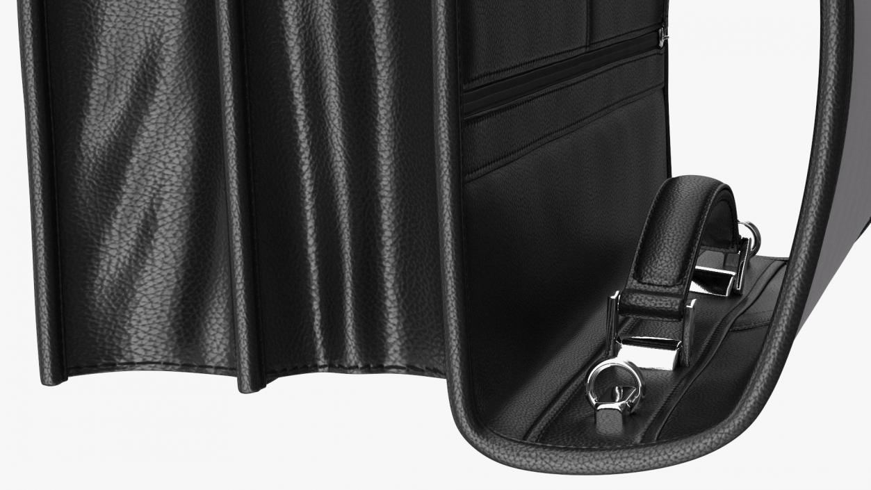 Opened Leather Flapover Briefcase Black 3D model