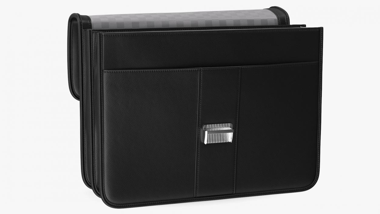 Opened Leather Flapover Briefcase Black 3D model