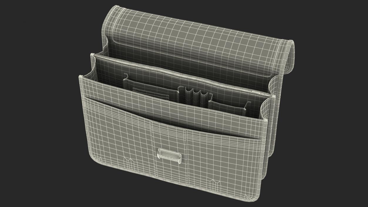 Opened Leather Flapover Briefcase Black 3D model