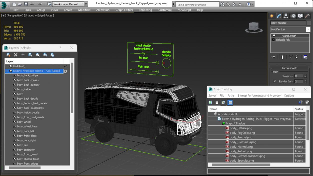 Electric Hydrogen Racing Truck Rigged 3D