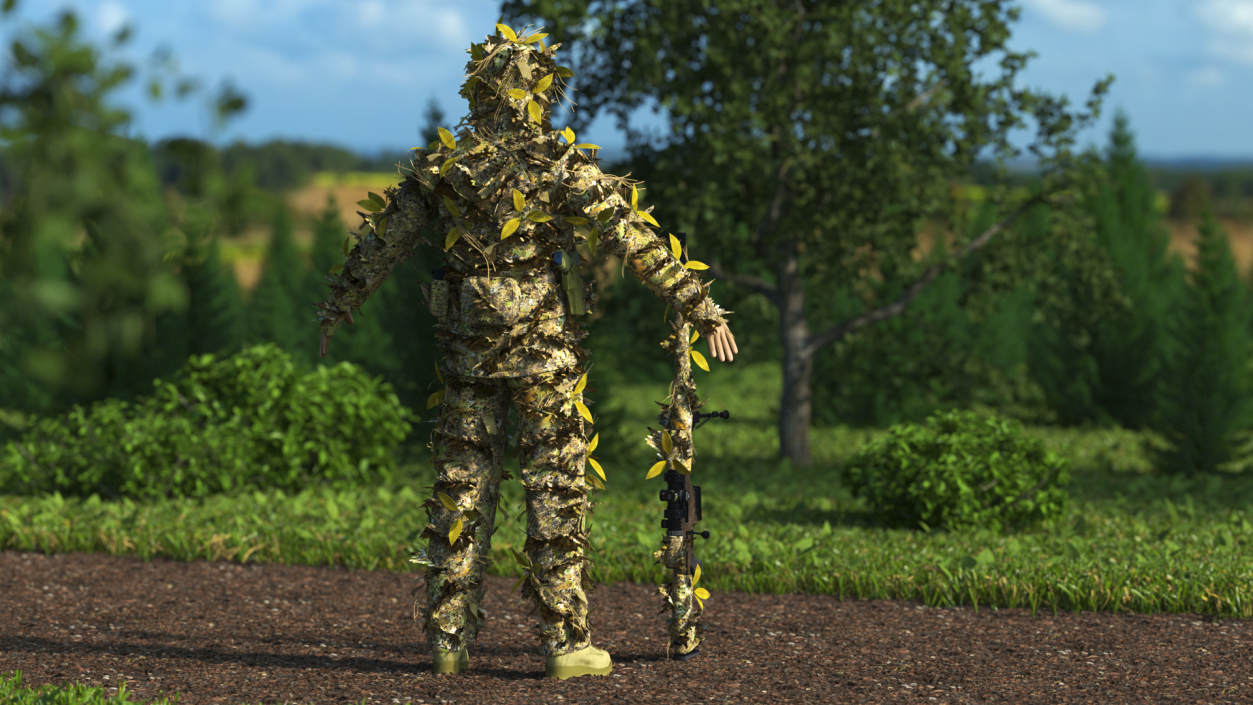 Sniper in Ghillie Suit T-pose 3D model