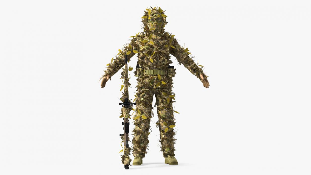 Sniper in Ghillie Suit T-pose 3D model