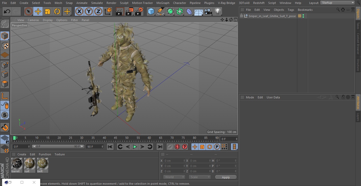 Sniper in Ghillie Suit T-pose 3D model