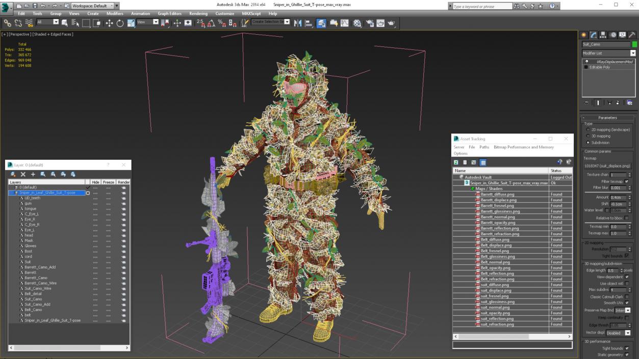 Sniper in Ghillie Suit T-pose 3D model