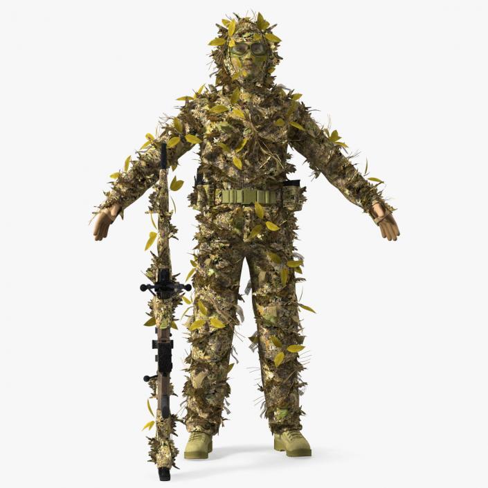 Sniper in Ghillie Suit T-pose 3D model