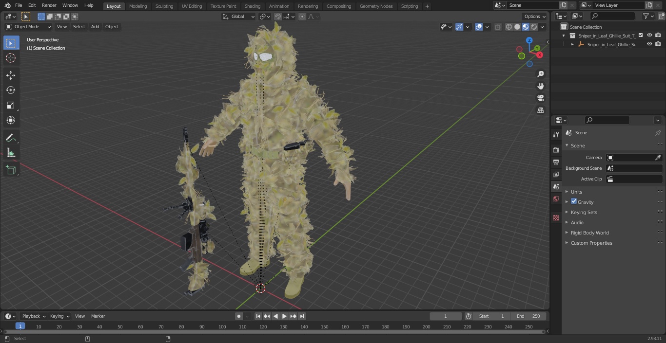 Sniper in Ghillie Suit T-pose 3D model