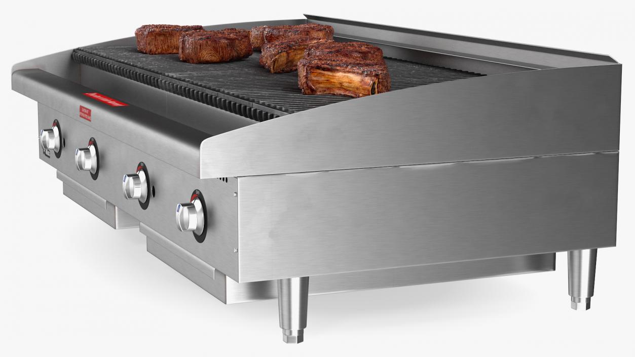 3D Countertop Stainless Steel Charbroiler with Meat model