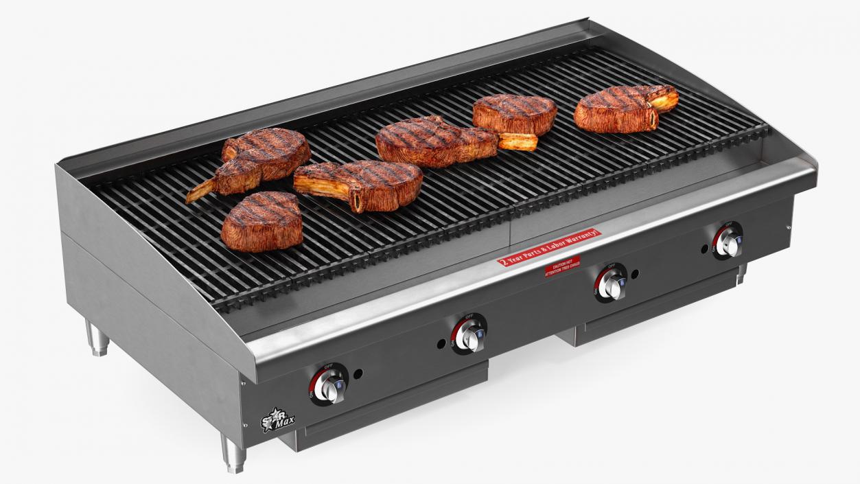 3D Countertop Stainless Steel Charbroiler with Meat model