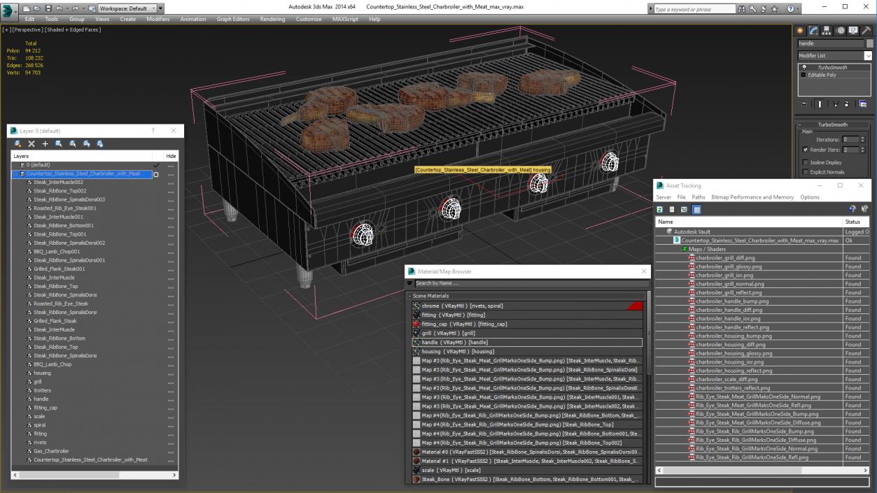 3D Countertop Stainless Steel Charbroiler with Meat model