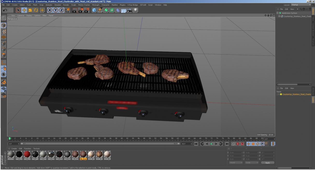 3D Countertop Stainless Steel Charbroiler with Meat model