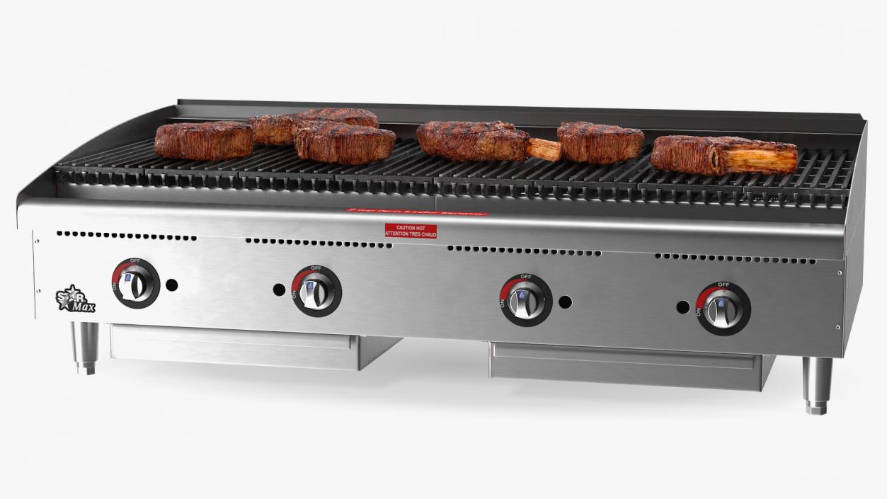 3D Countertop Stainless Steel Charbroiler with Meat model