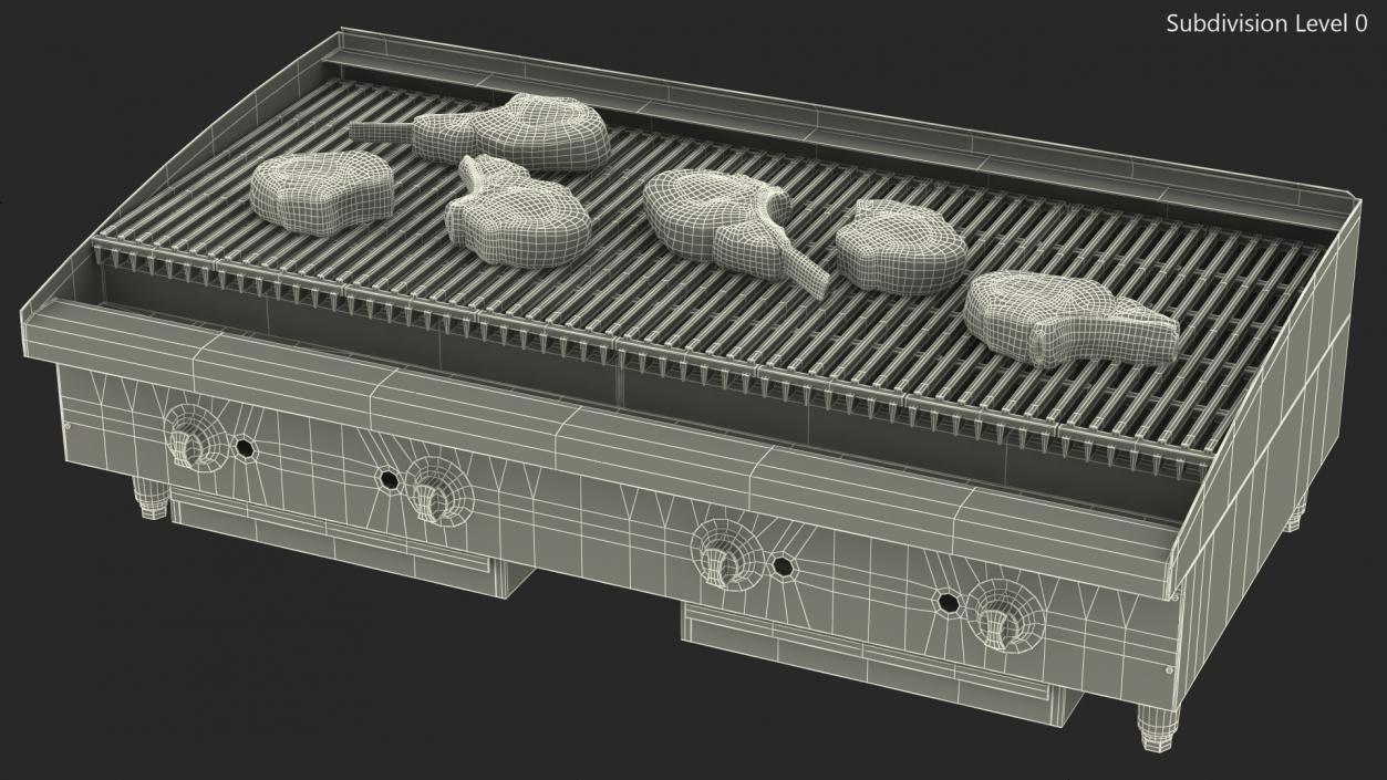 3D Countertop Stainless Steel Charbroiler with Meat model