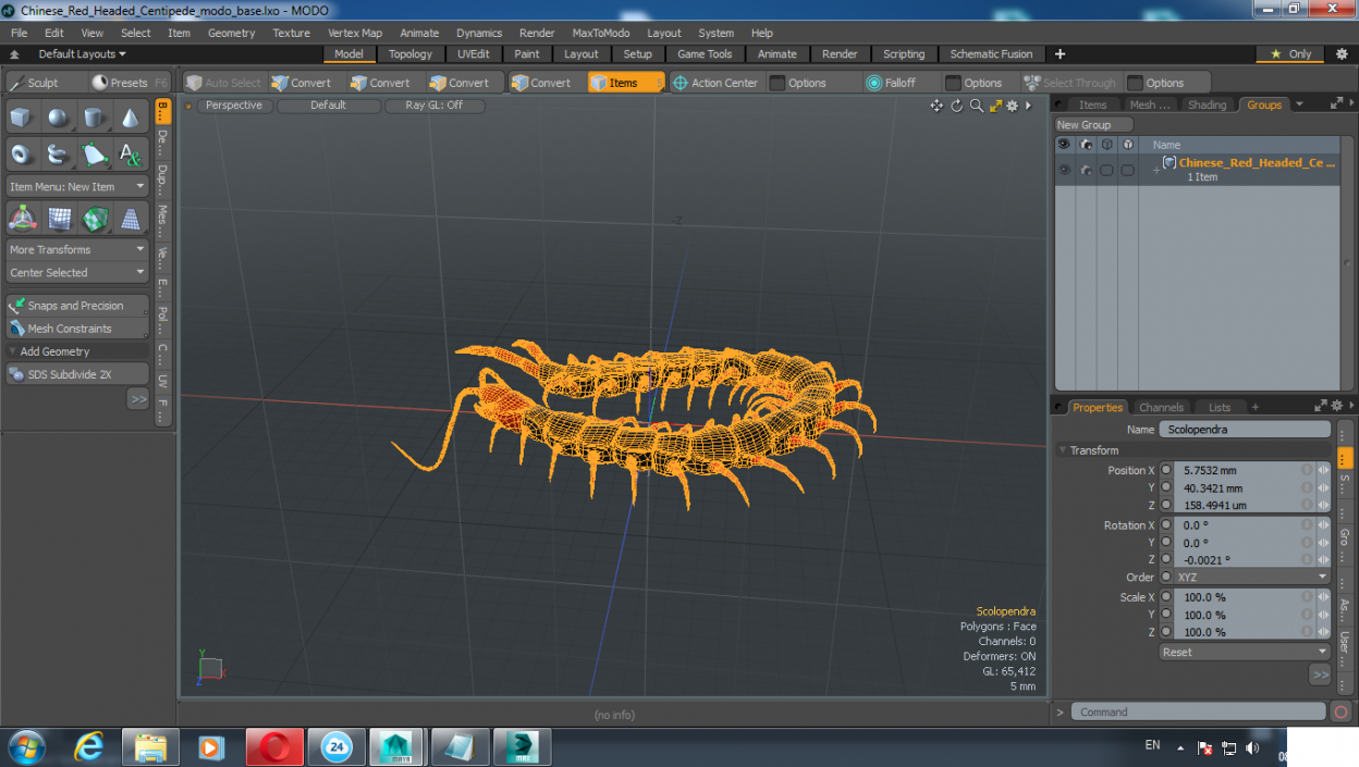 3D Chinese Red Headed Centipede model