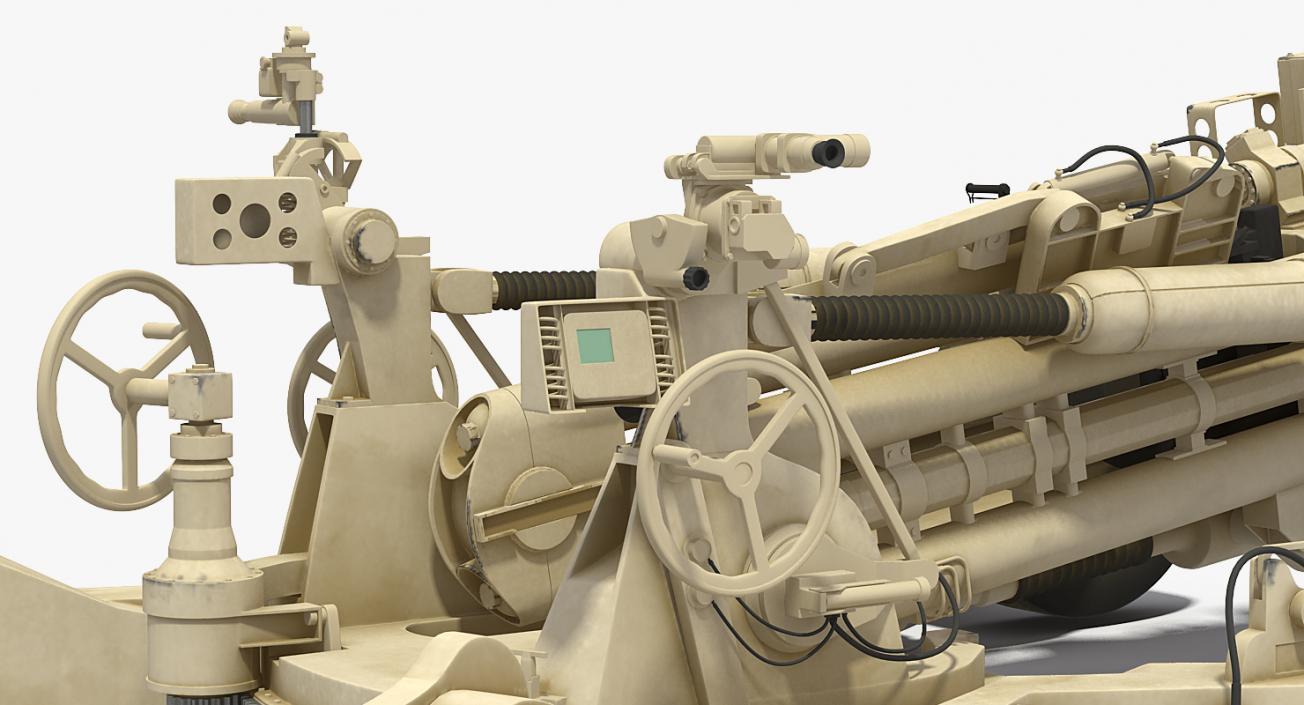 3D M777 Howitzer 155mm Desert Rigged model