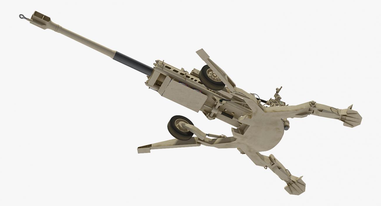 3D M777 Howitzer 155mm Desert Rigged model