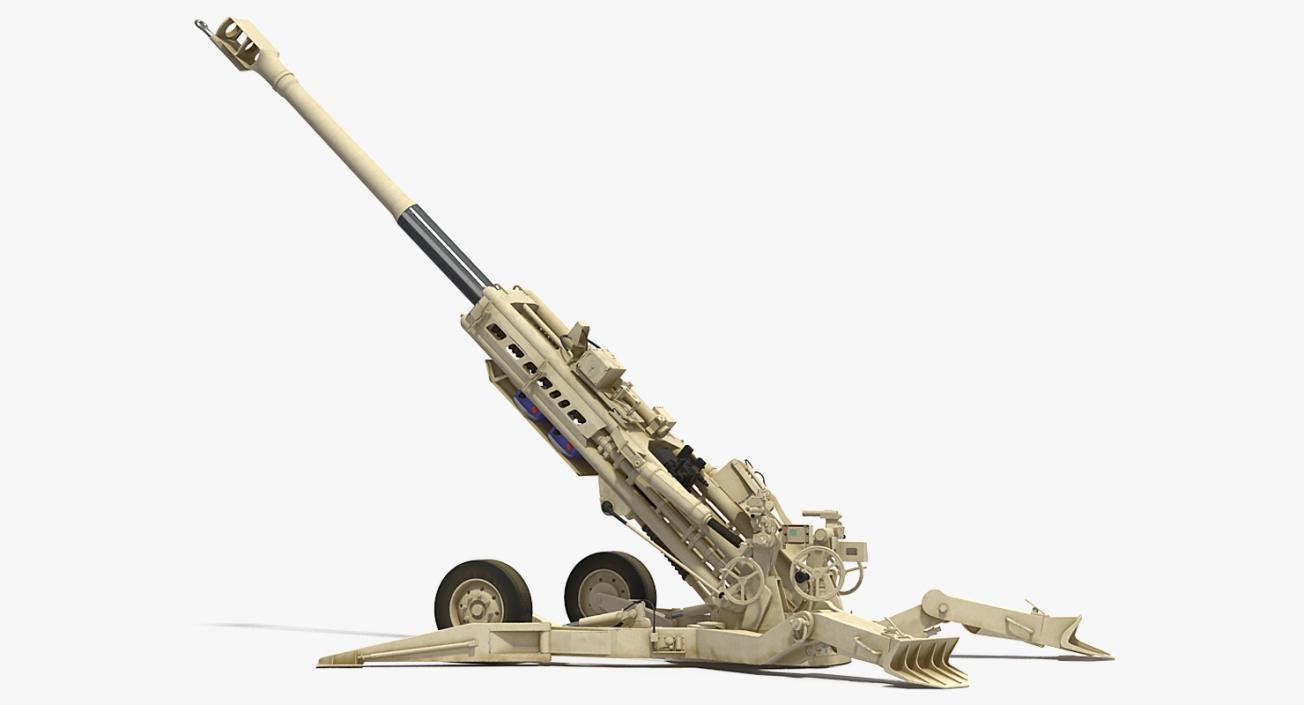 3D M777 Howitzer 155mm Desert Rigged model