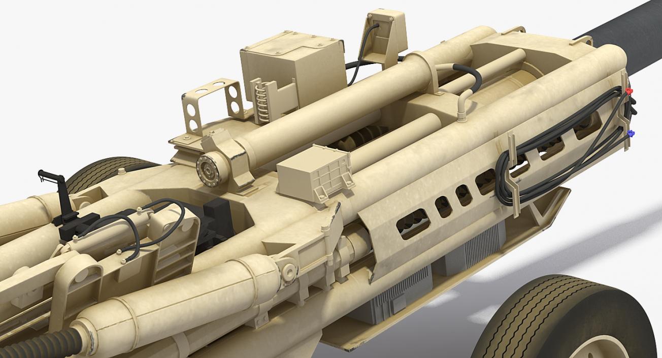 3D M777 Howitzer 155mm Desert Rigged model