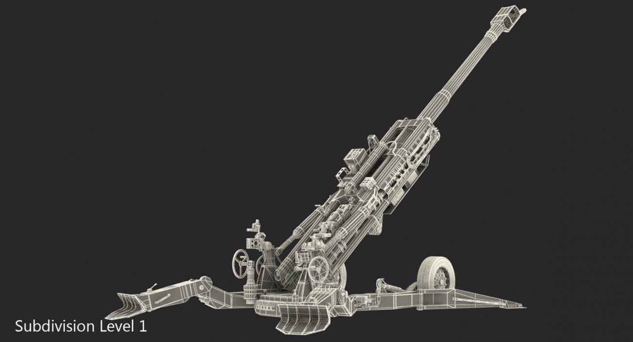 3D M777 Howitzer 155mm Desert Rigged model