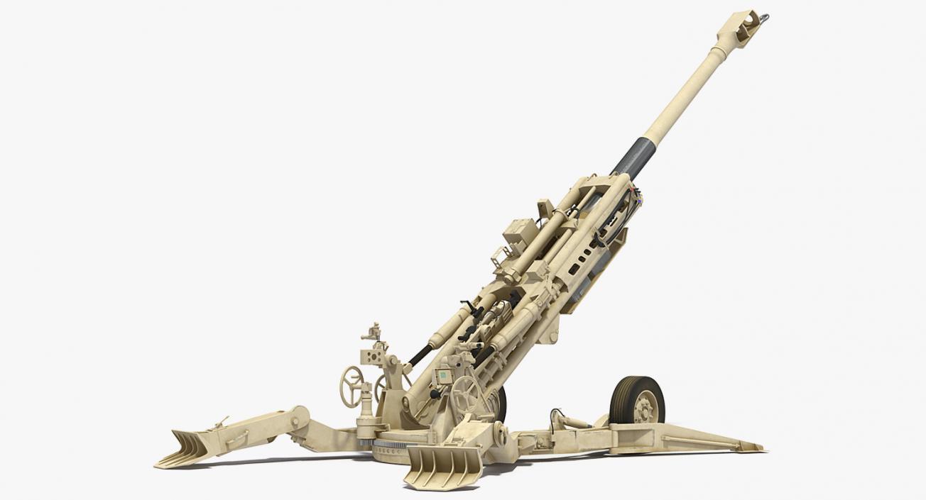 3D M777 Howitzer 155mm Desert Rigged model