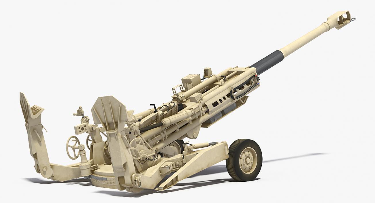 3D M777 Howitzer 155mm Desert Rigged model