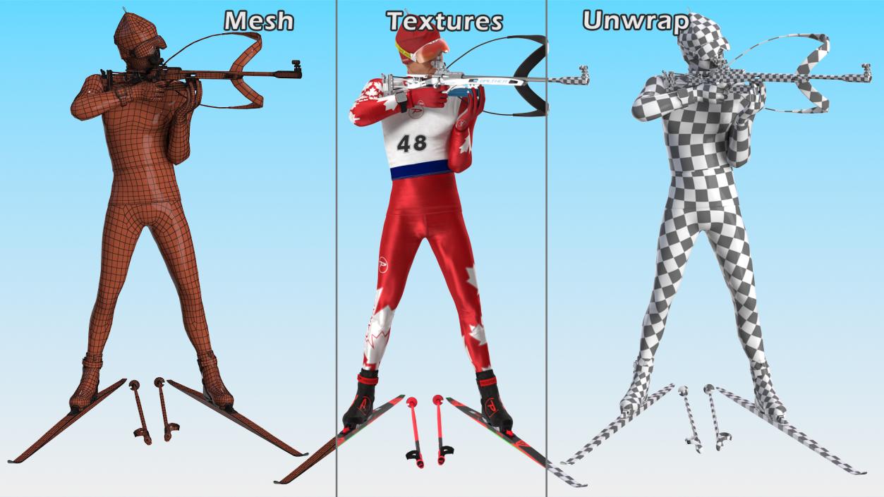 3D model Biathlete Fully Equipped Canada Team Standing Pose