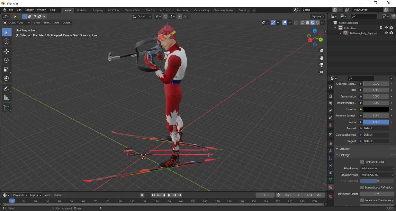 3D model Biathlete Fully Equipped Canada Team Standing Pose