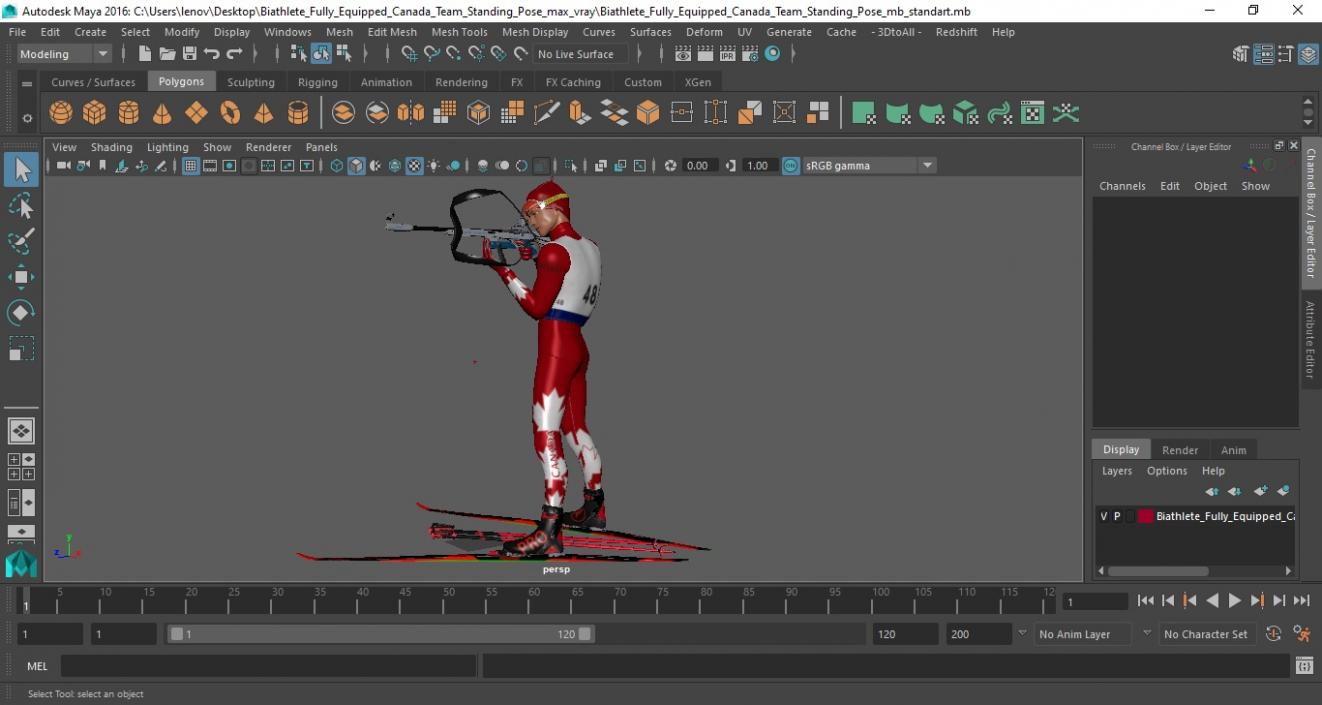 3D model Biathlete Fully Equipped Canada Team Standing Pose