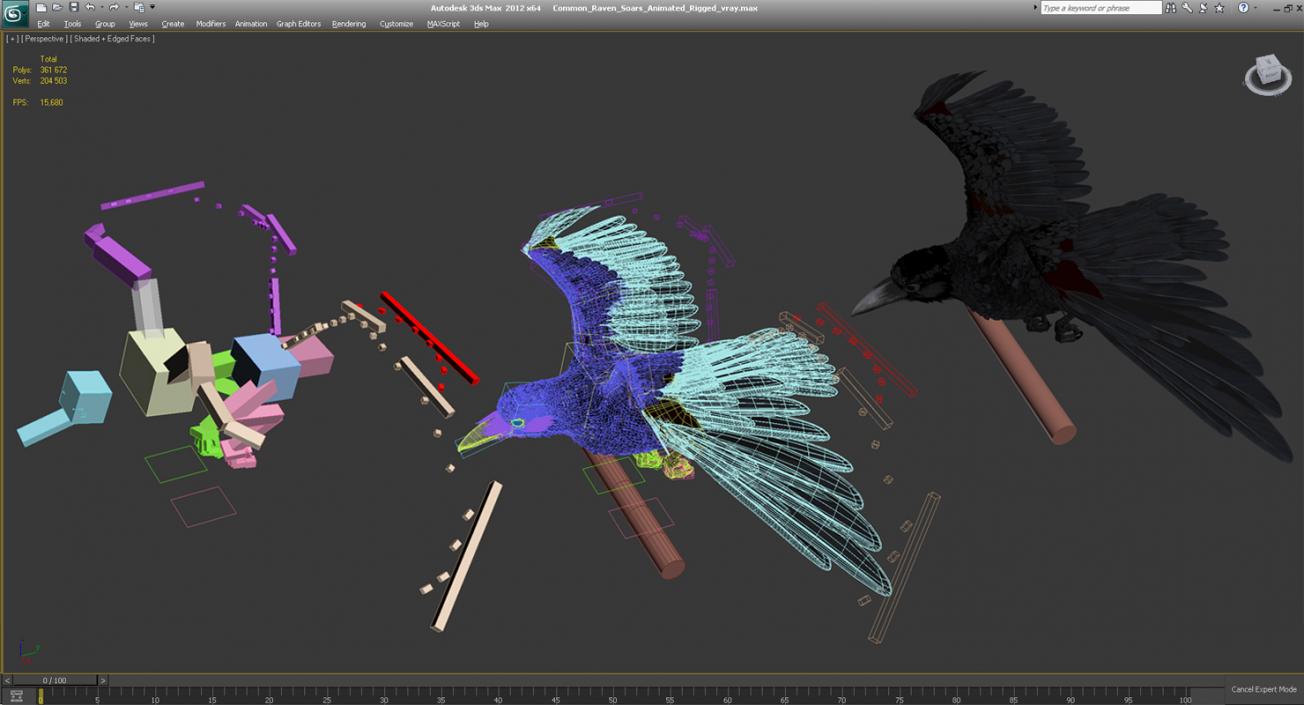 Common Raven Soars Animated Rigged 3D model