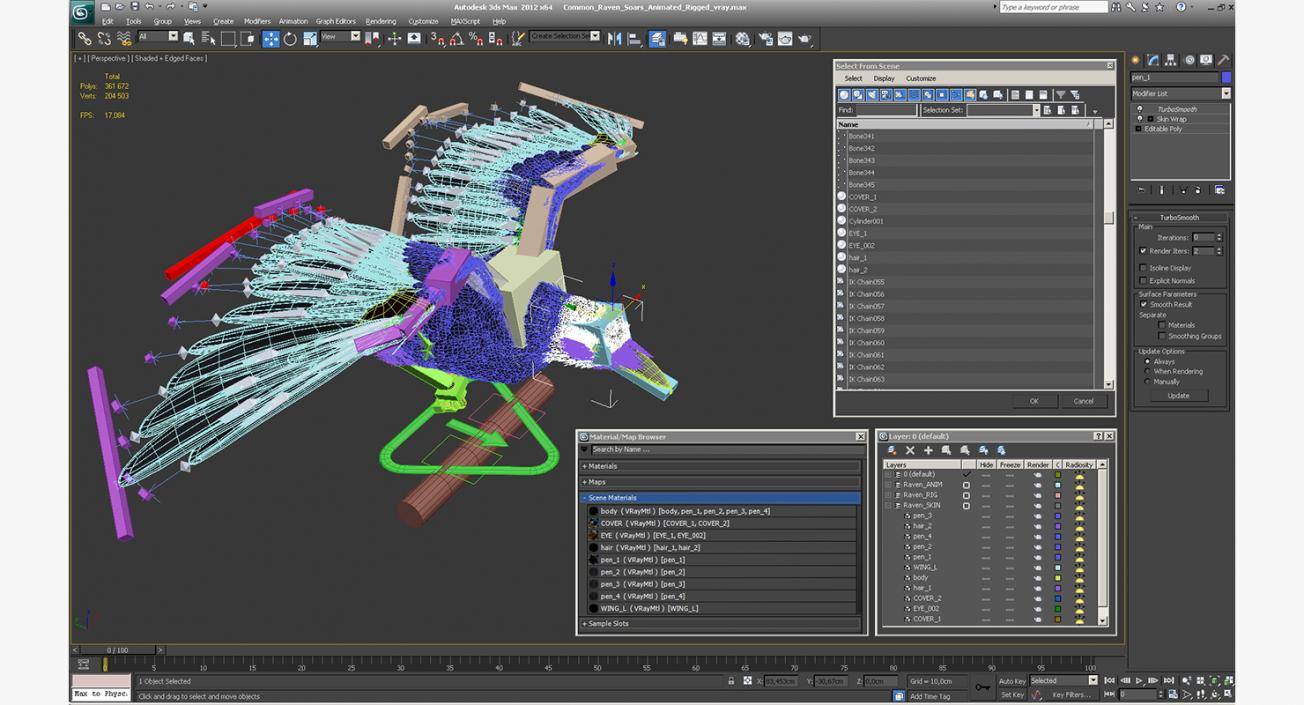 Common Raven Soars Animated Rigged 3D model