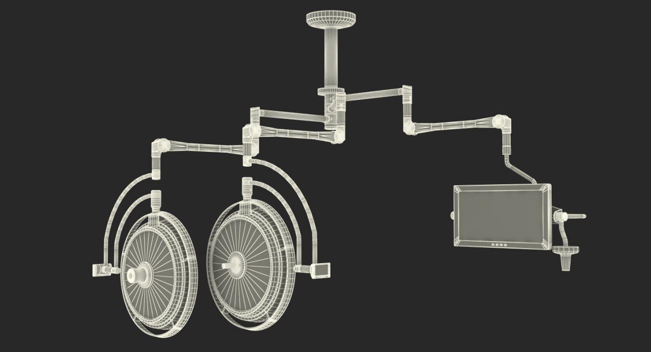 3D Two Arm Surgical Light with Monitor Ceiling Mount Rigged