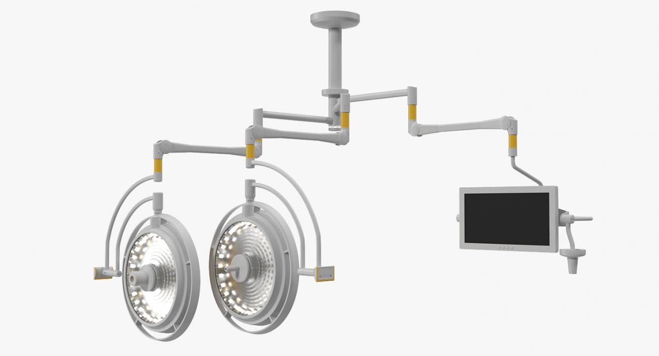 3D Two Arm Surgical Light with Monitor Ceiling Mount Rigged