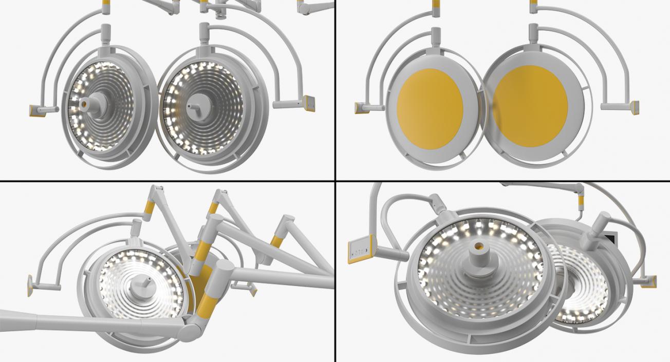 3D Two Arm Surgical Light with Monitor Ceiling Mount Rigged