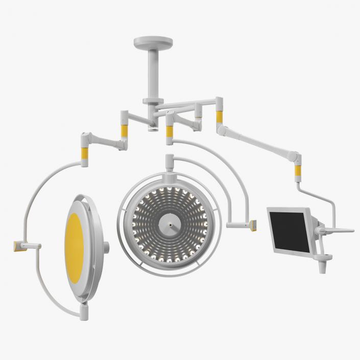 3D Two Arm Surgical Light with Monitor Ceiling Mount Rigged