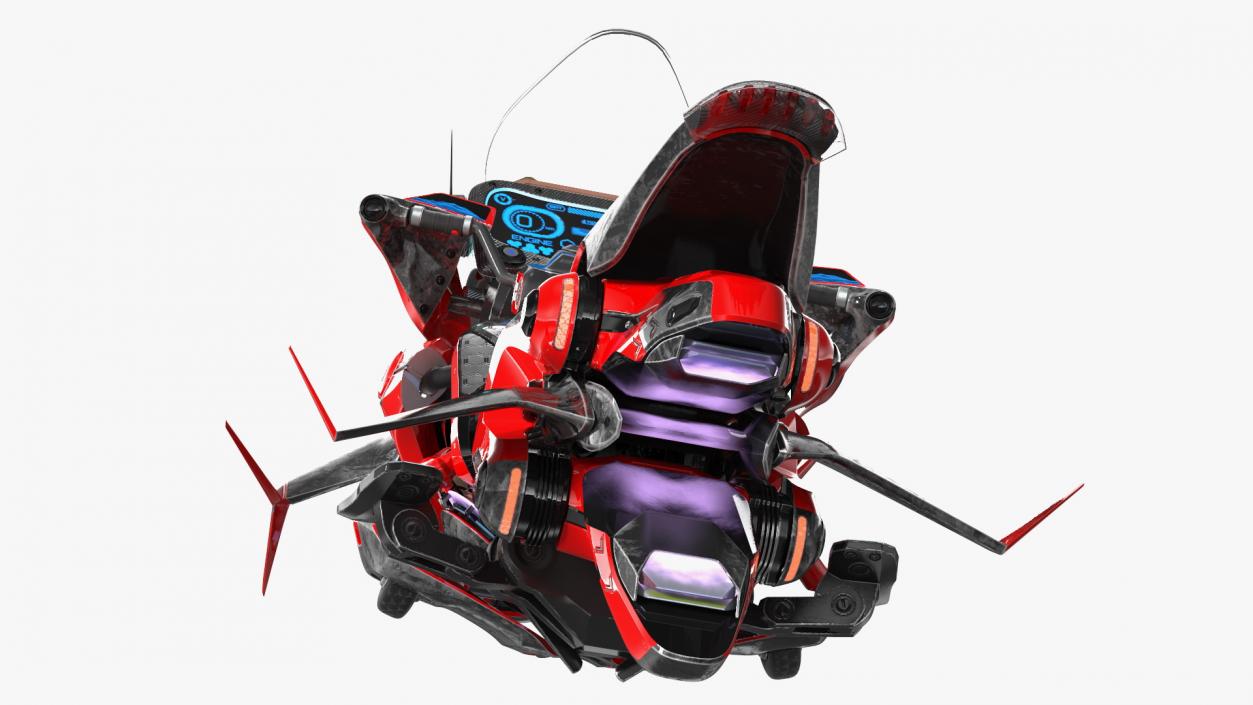 3D Scifi Fly Motorcycle Red Rigged