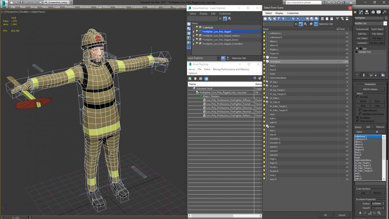 3D Firefighter Low Poly Rigged for Maya