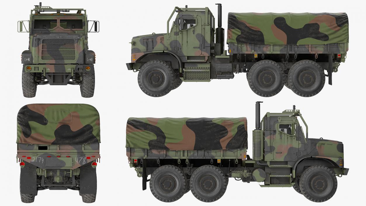 3D model OshKosh MTVR MK23 with Tent Dusty Rigged