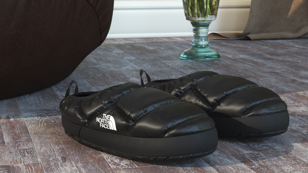 3D model Black North Face Down Slippers