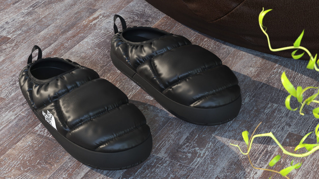 3D model Black North Face Down Slippers