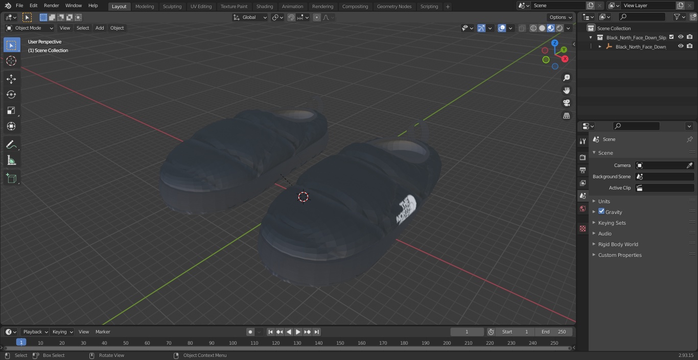 3D model Black North Face Down Slippers