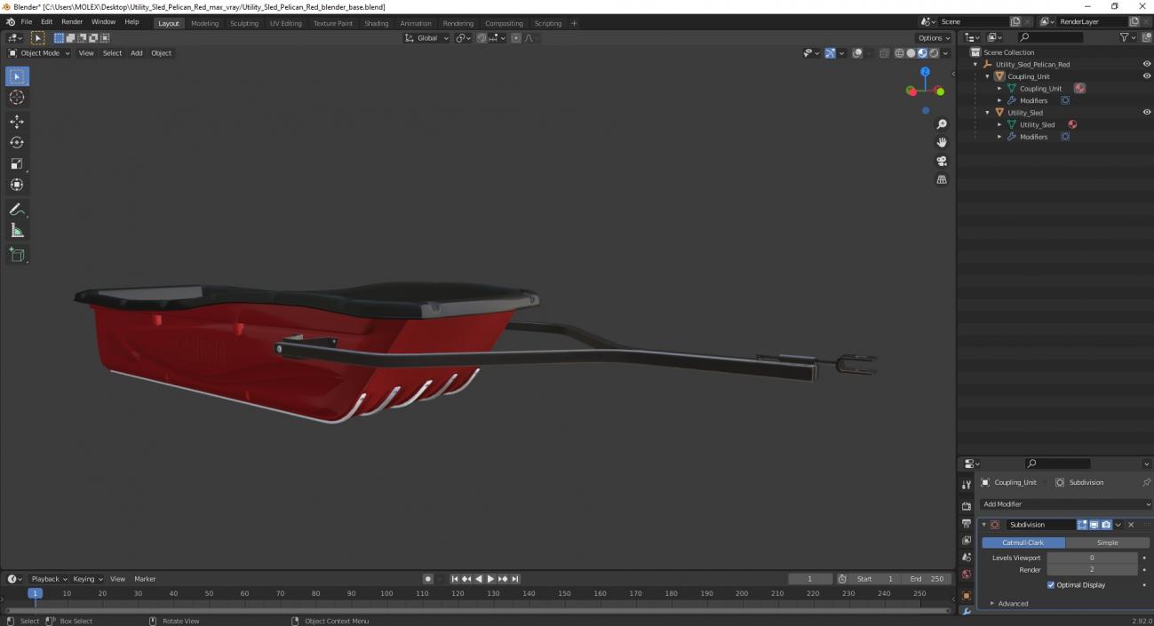 Utility Sled Pelican Red 3D model