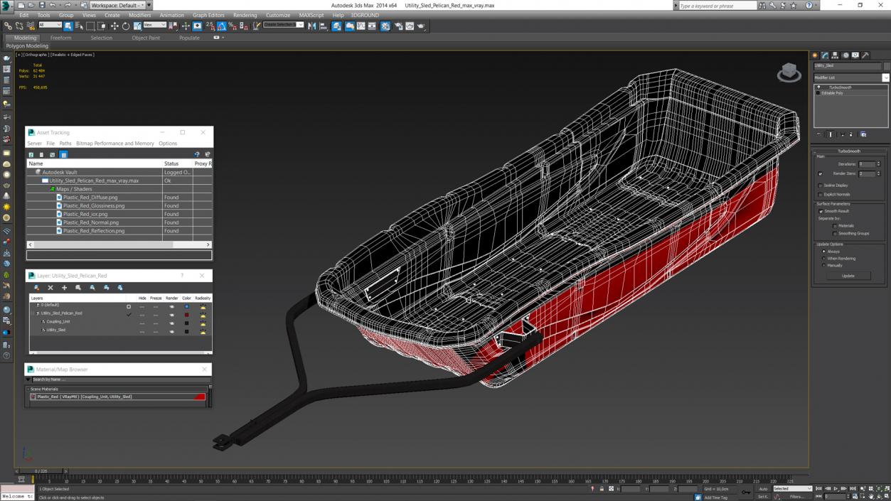 Utility Sled Pelican Red 3D model