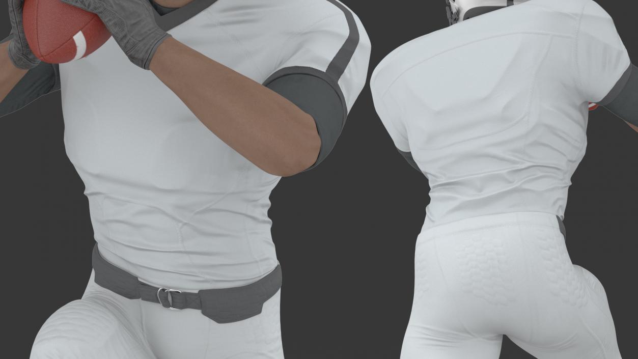 3D model American Football Player White Uniform Running The Ball