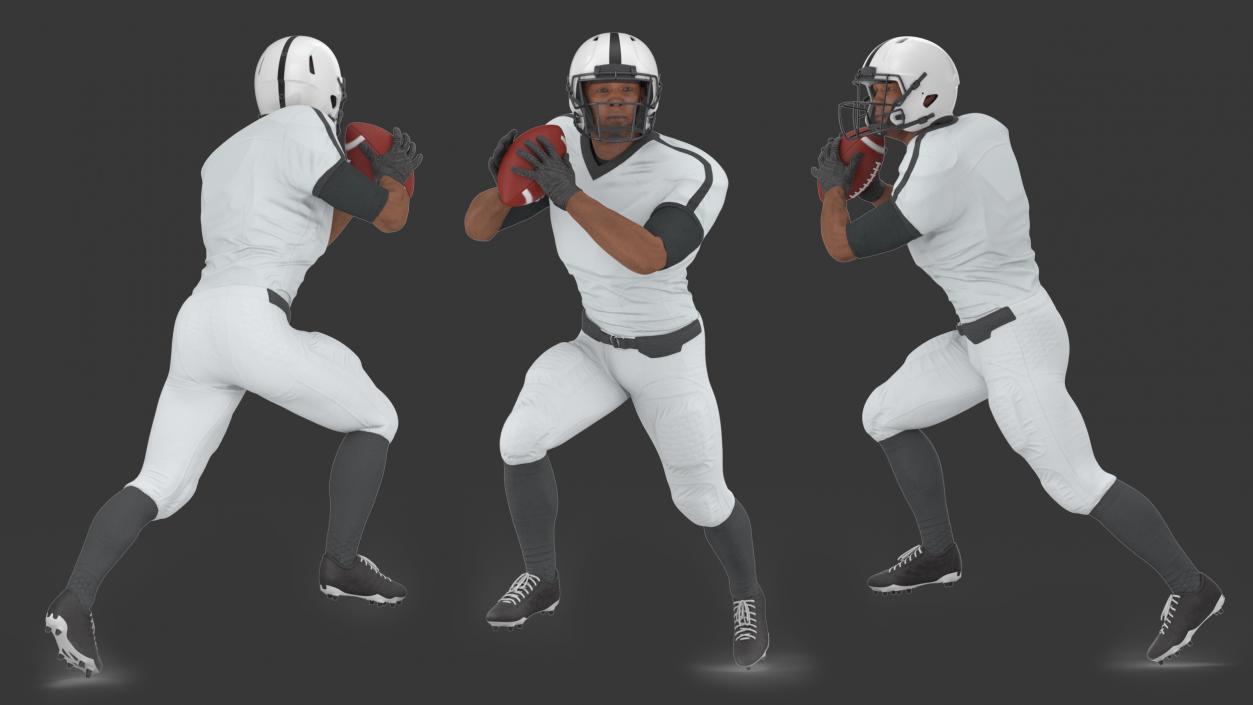 3D model American Football Player White Uniform Running The Ball