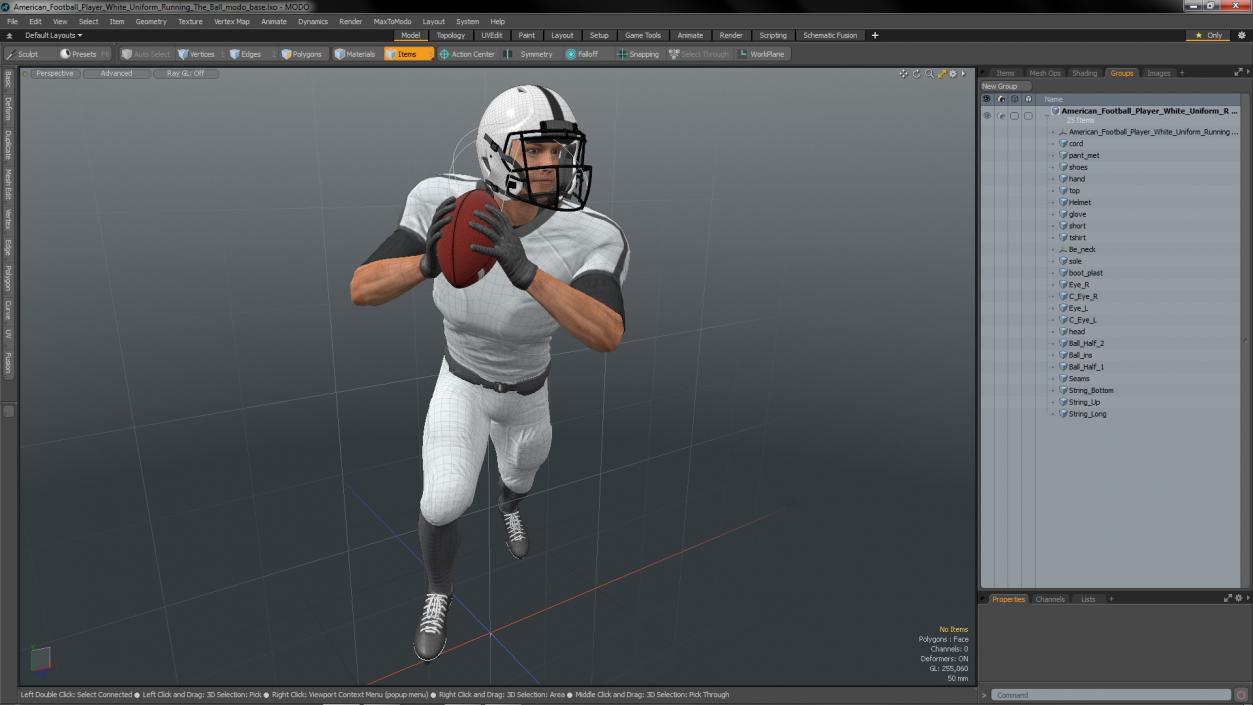 3D model American Football Player White Uniform Running The Ball